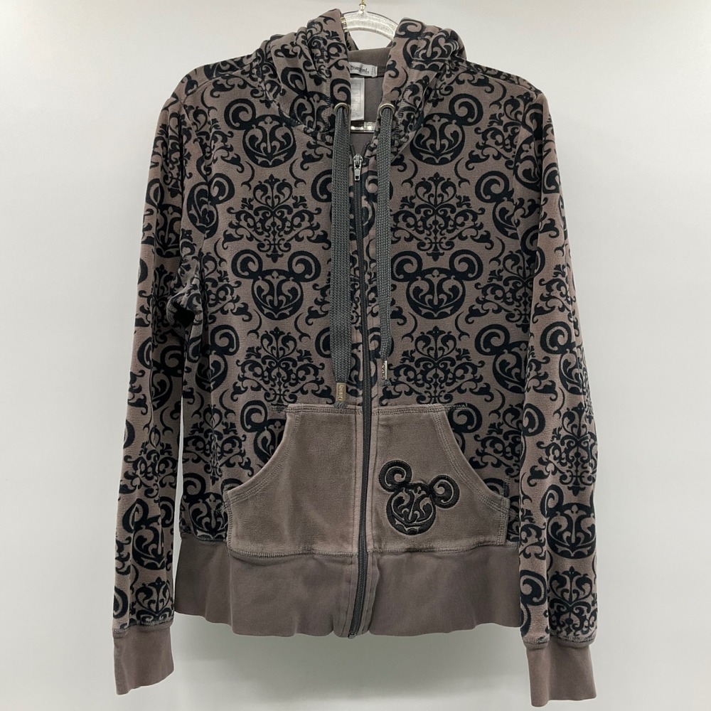 Disney Hoodie Damask Mickey Mouse Gray Size M Whimsigoth Fairycore Y2K McBling